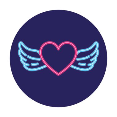 Neon ışıkta kanatlı kalp, sevgililer günü