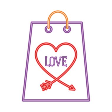 Beyaz arka planda neon ışıklı alışveriş torbası