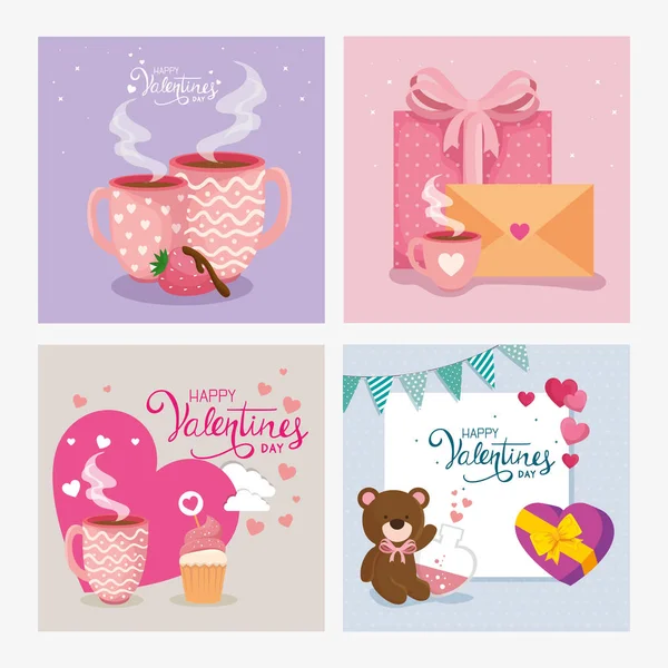 Set tarjetas feliz día de San Valentín con decoración — Vector de stock