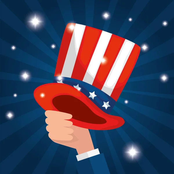 Hand holding hat of usa happy presidents day vector design — 스톡 벡터