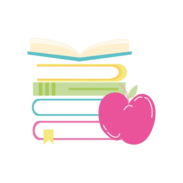 Livres scolaires pile avec pomme — Image vectorielle