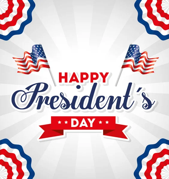 Drapeaux des Etats-Unis heureux présidents jour conception vectorielle — Image vectorielle
