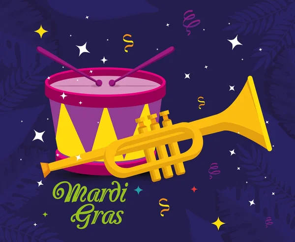 Mardi gras trompeta y tambor vector diseño — Archivo Imágenes Vectoriales