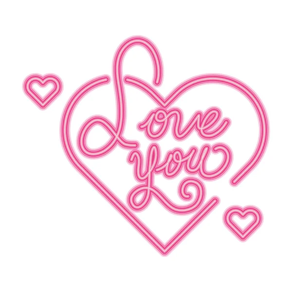 Love you lettering with hearts isolated icon — Stock Vector