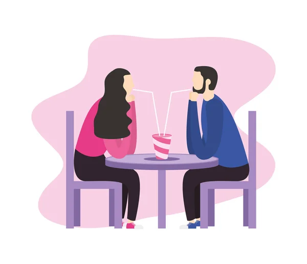 Glücklicher Valentinstag mit Liebespaar beim romantischen Abendessen — Stockvektor