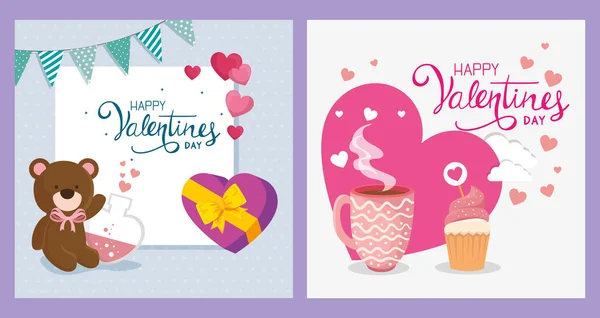 Set cards happy valentines day with decoration — Stock Vector