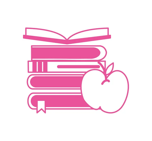 Шкільна купа текстових книг з яблуком — стоковий вектор