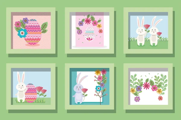 Happy easter frames set vector design — Διανυσματικό Αρχείο