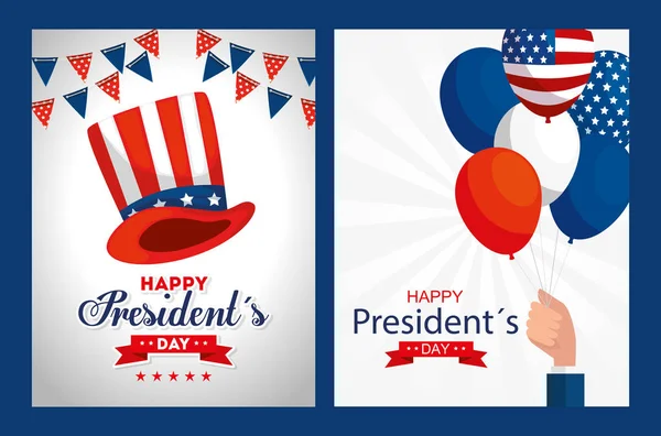 Luftballons und Hut eines glücklichen Präsidenten Tag Vektor-Design — Stockvektor
