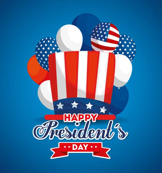 Chapeau et ballons des Etats-Unis heureux président conception vectorielle jour — Image vectorielle