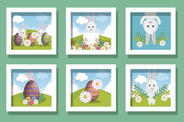 Happy easter cadres set vectoriel design — Image vectorielle