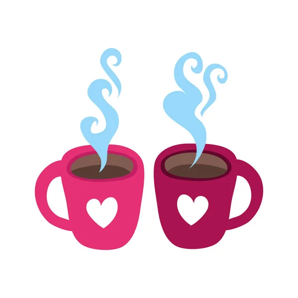 Happy valentines day coffee cups with hearts — Stok Vektör