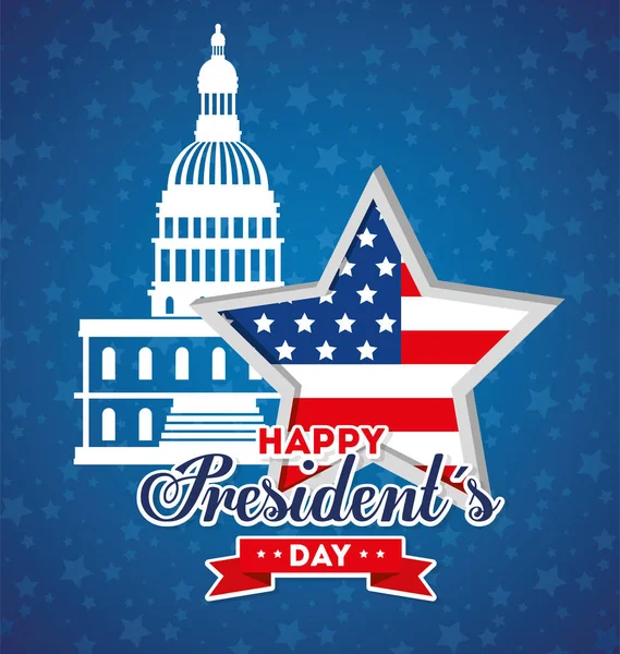 Star and Capol of usa happy presidents day vector design — стоковый вектор