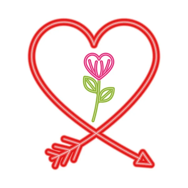 Silueta del corazón en luz de neón, día de San Valentín — Vector de stock