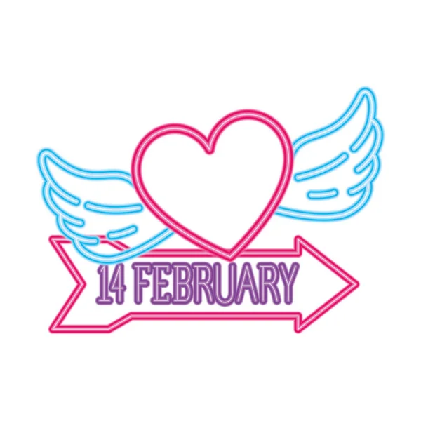 14 février étiquette au néon, Saint Valentin — Image vectorielle