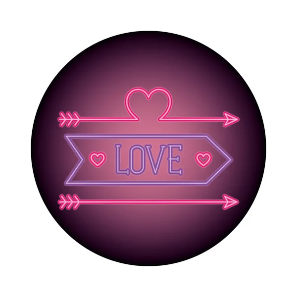 Love label in neon licht, Valentijnsdag — Stockvector