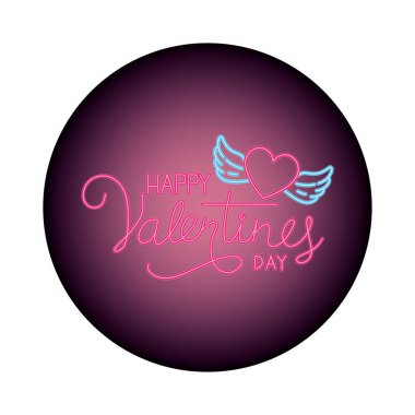 Neon ışıkta Mutlu Sevgililer Günü etiketi