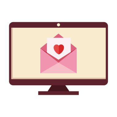 computer and envelope with heart isolated icon
