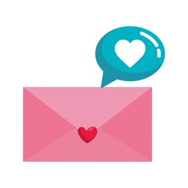 envelope and speech bubble with heart isolated icon