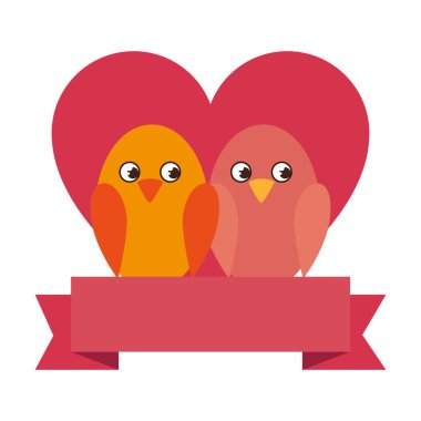 cute birds with heart and ribbon