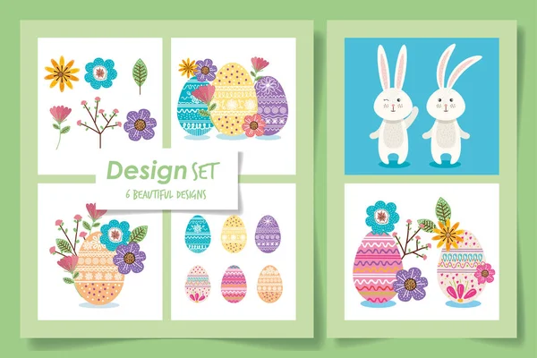 Happy easter cadres set vectoriel design — Image vectorielle