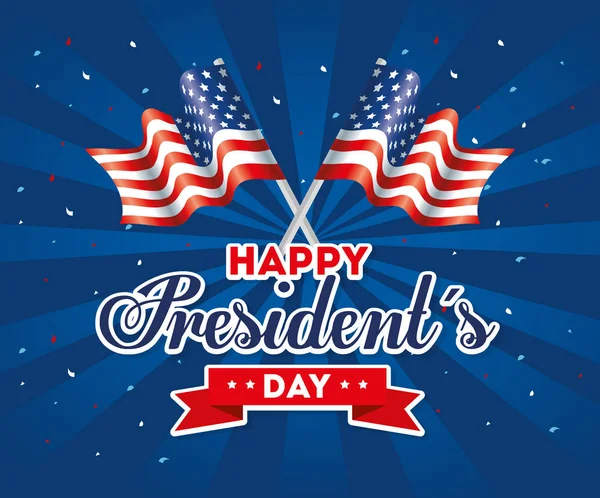 Drapeaux des Etats-Unis heureux présidents jour conception vectorielle — Image vectorielle