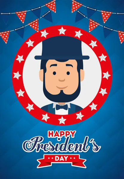 Homme avatar dessin animé des Etats-Unis heureux présidents jour vectoriel design — Image vectorielle