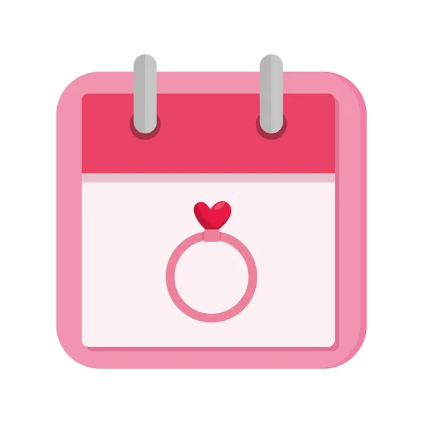 Kalendář a prsten se srdcem izolované ikony — Stockový vektor
