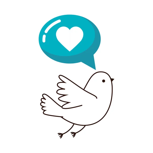Cute dove and speech bubble with heart — Stok Vektör