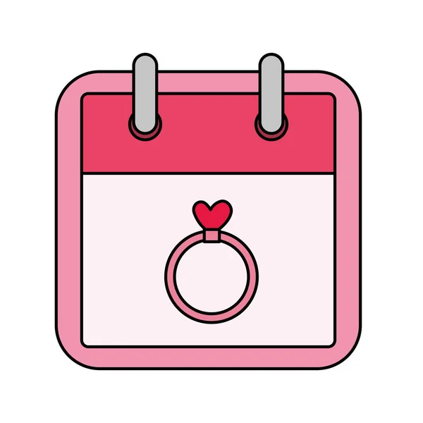 Kalendář a prsten se srdcem izolované ikony — Stockový vektor