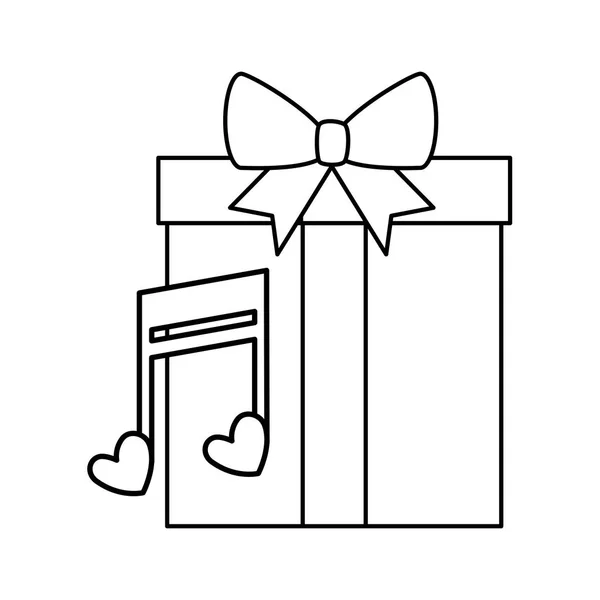 Gift box with note music isolated icon — Stock Vector