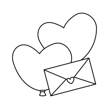 envelope with balloons helium in heart shape