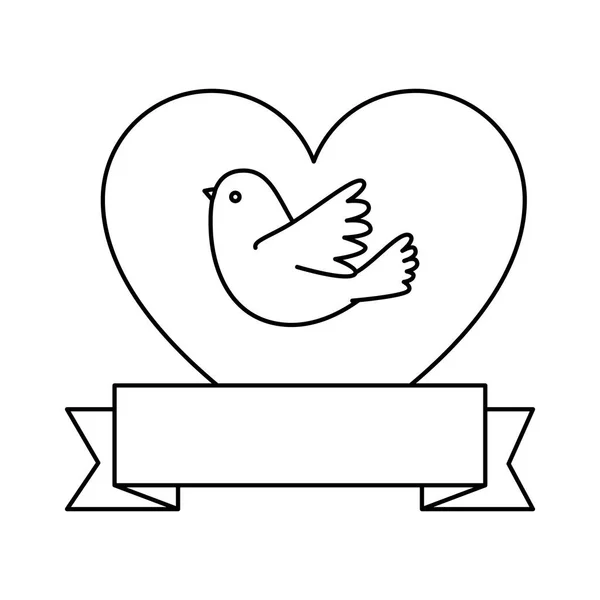 Schattig duif met hart en lint — Stockvector
