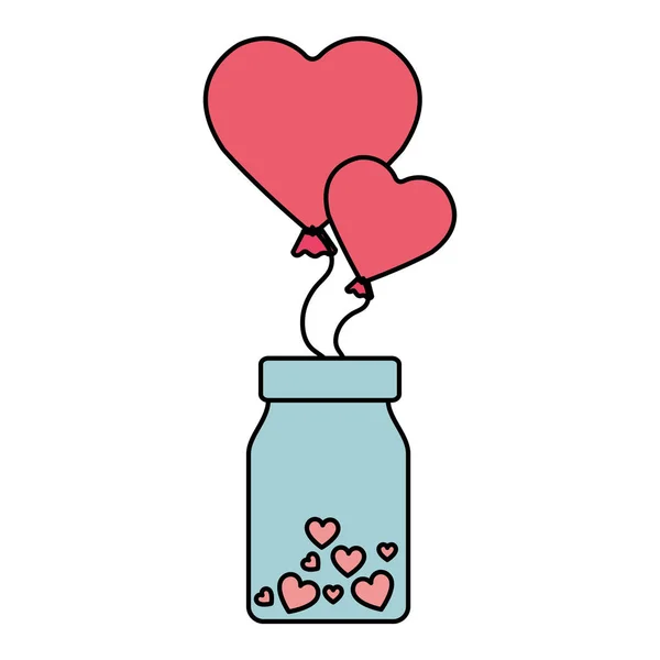 Воздушные шары гелий в форме сердца с бутылкой — стоковый вектор