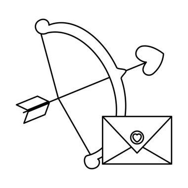 envelope with heart and arch cupid isolated icon