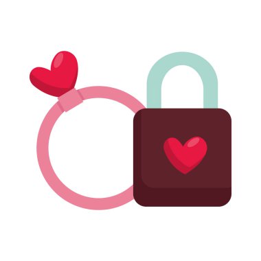 padlock and ring with heart isolated icon