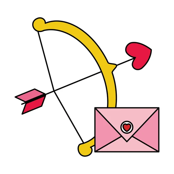 Envelope with heart and arch cupid isolated icon — Stok Vektör