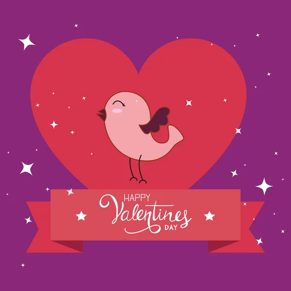 Tarjeta feliz día de San Valentín con pájaro lindo — Archivo Imágenes Vectoriales