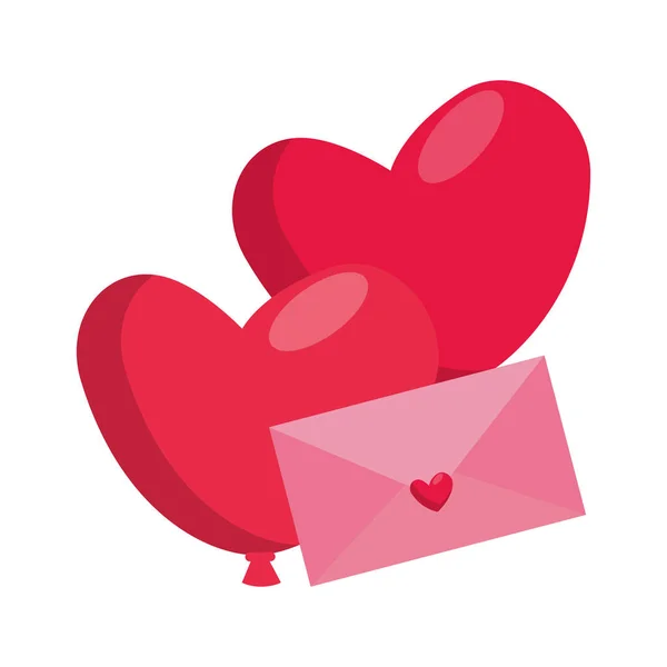 Envelope with balloon helium in heart shape — Stock Vector