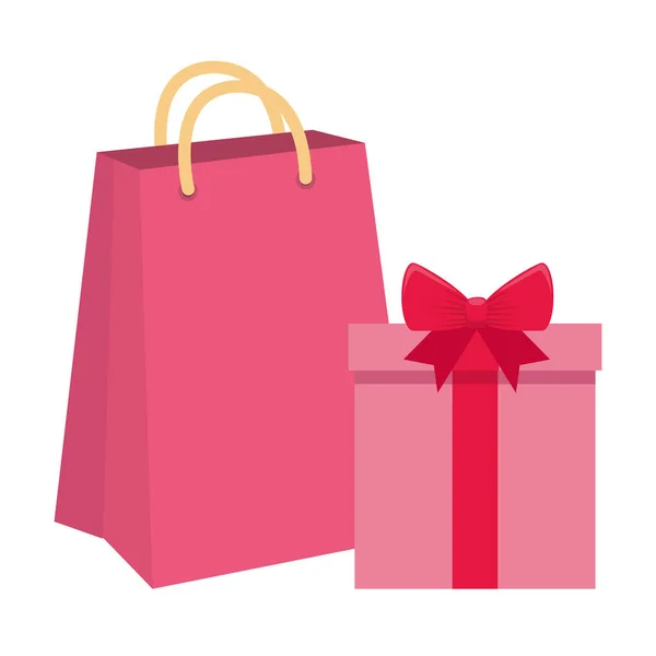 Gift box with bag shopping isolated icon — 스톡 벡터