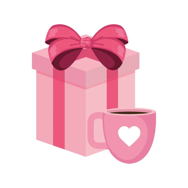Gift box with cup coffee isolated icon — 스톡 벡터