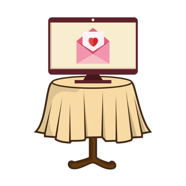 Dator och kuvert med hjärta isolerad ikon — Stock vektor
