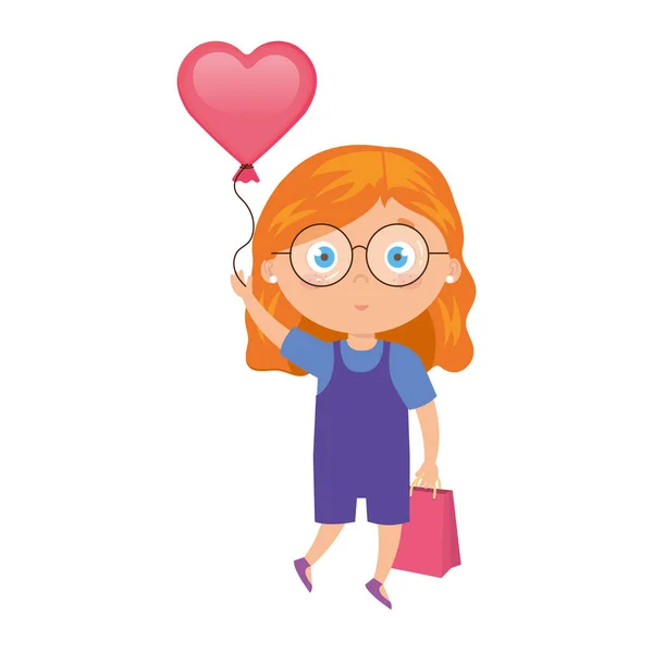 Милая маленькая девочка с гелием в форме шарика сердце — стоковый вектор