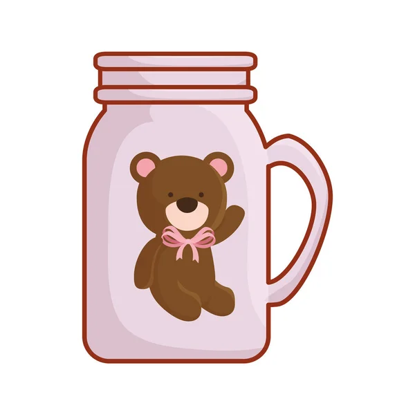 Tasse avec mignon ours en peluche icône isolée — Image vectorielle