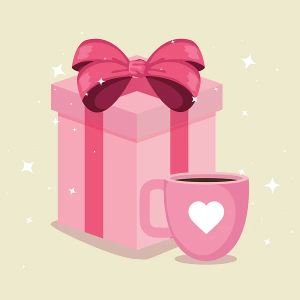 Gift box with cup coffee isolated icon — 스톡 벡터