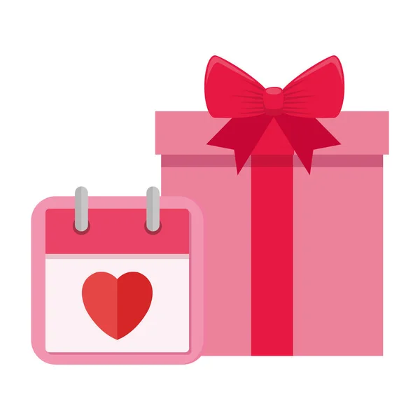 Caja de regalo y calendario con corazón icono aislado Vector de stock