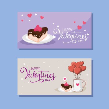 Süslü mutlu sevgililer günü kartları.