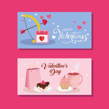 Süslü mutlu sevgililer günü kartları.