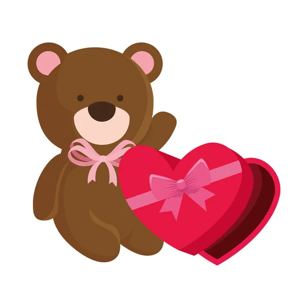 Χαριτωμένο αρκουδάκι με κουτί δώρου απομονωμένο εικονίδιο — Διανυσματικό Αρχείο