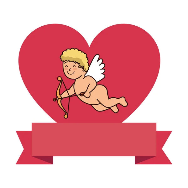Cupido com coração e fita ícone isolado — Vetor de Stock